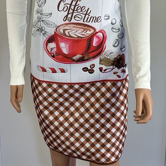 Fartuch kuchenny brązowy biały filiżanka kawy kratka