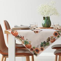 Obrus dekoracyjny gobelin 140x180 Eurofirany naturalny pomarańczowy rudy dynie słoneczniki