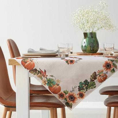 Obrus dekoracyjny gobelin 140x180 Eurofirany naturalny pomarańczowy rudy dynie słoneczniki