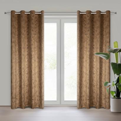 Zasłona gotowa na przelotkach KORNELIA 140x250 Eurofirany welwetowa miodowa złoty marmurkowy nadruk