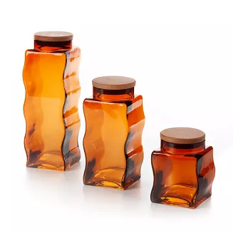 Pojemnik dekoracyjny KELSI2 10xx10x14 Eurofirany miodowy szkło artystyczne drewniana pokrywka