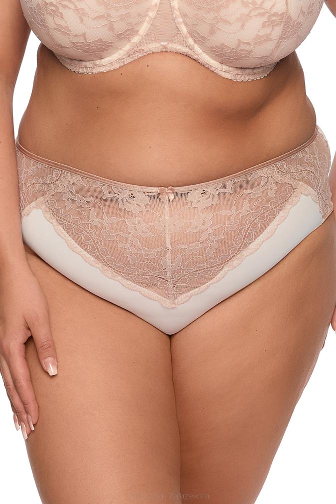 Figi damskie z koronką i tiulem Simone MAXI 1285 ecru różowe