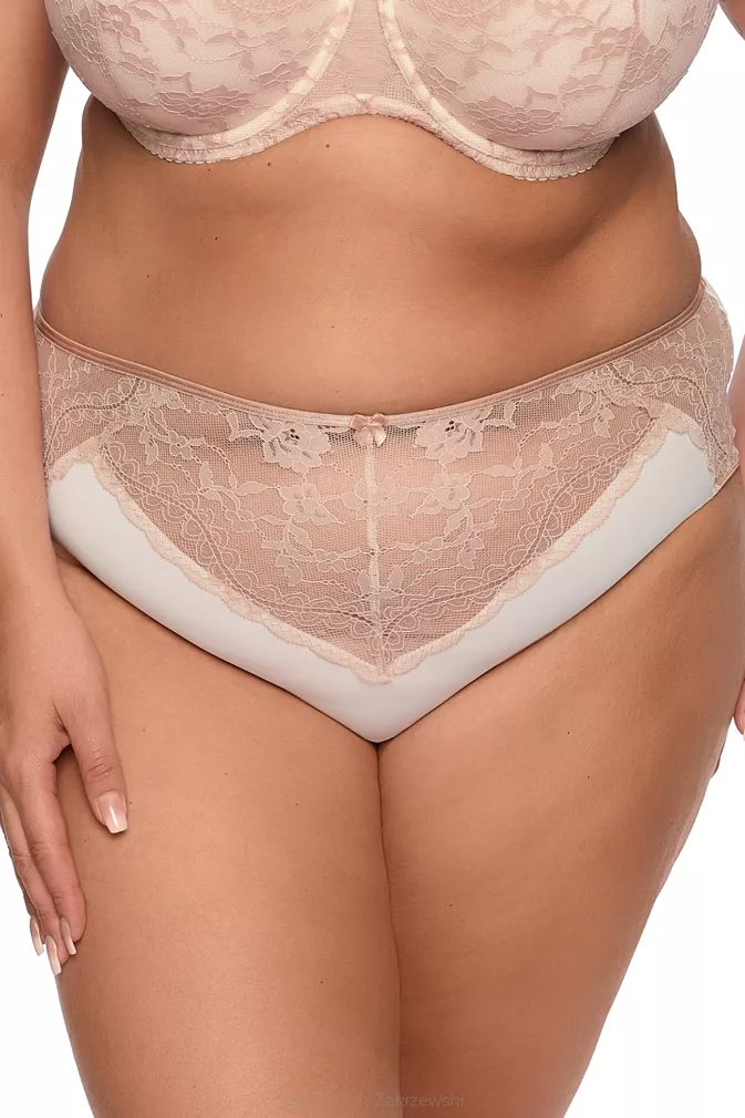 Figi damskie z koronką i tiulem Simone MAXI 1285 ecru różowe