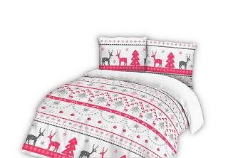 Pościel flanelowa 140x200 Darymex biała czerwona w renifery i bombki