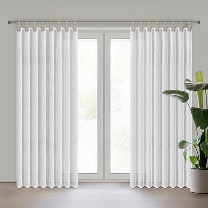 Firana gotowa na szelkach MELISA 140x250 Eurofirany biała zdobiona beżowymi kokardkami