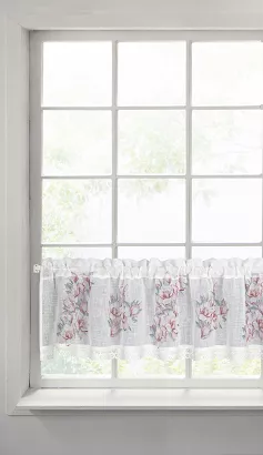 Firana gotowa zazdrostka SUZY 150x30 Eurofirany biała różowa szara kwitnące magnolie