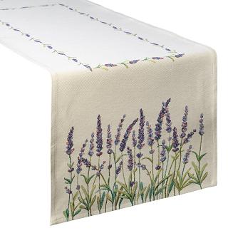 Bieżnik dekoracyjny gobelin 40x100 Eurofirany naturalny zielony fioletowa lawenda