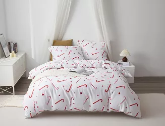 Biała Pościel Świąteczna Satyna Bawełniana z Nadrukiem 220x200 Candycanes
