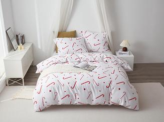 Biała Pościel Świąteczna Satyna Bawełniana z Nadrukiem 220x200 Candycanes