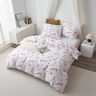 Biała Pościel Świąteczna Satyna Bawełniana z Nadrukiem 220x200 Candycanes