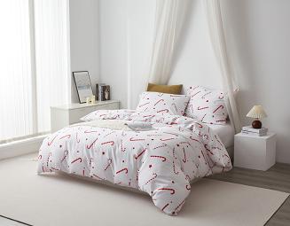 Biała Pościel Świąteczna Satyna Bawełniana z Nadrukiem 220x200 Candycanes