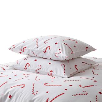 Pościel świąteczna satyna bawełniana Candycanes 220x200 biała czerwone cukrowe laski gwiazdki