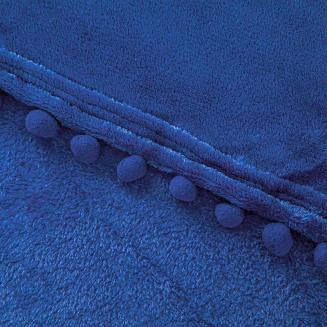 Koc narzuta Pompie 150x200 granatowy z pomponami