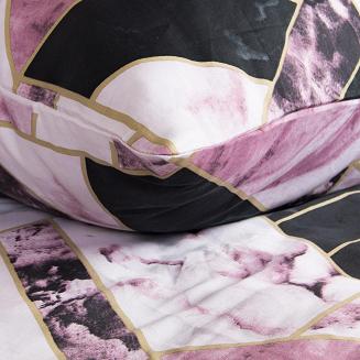 Pościel satyna bawełniana SATYNLOVE 160x200 pudrowa czarna geometryczny marmurek