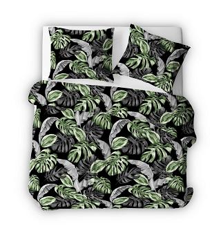 Pościel z kory 140x200 czarna w szare zielone egzotyczne liście