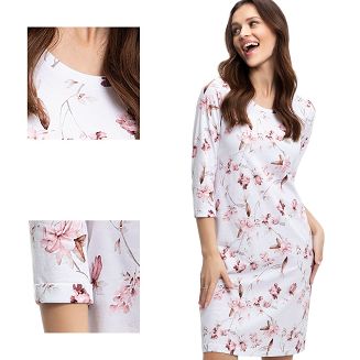 Koszula damska LUNA kod 204 ecru w orientalne różowo-beżowe kwiaty