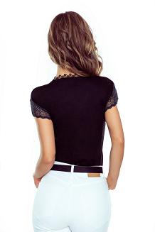 Bluzka damska z krótkim rękawem i koronką Otylia Eldar czarna
