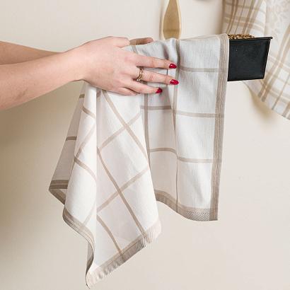 Ścierka kuchenna bawełna egipska KRATKA 50x70 duża krata beżowa