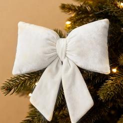 Poduszka dekoracyjna świąteczna 35x20 welurowa biała kokarda