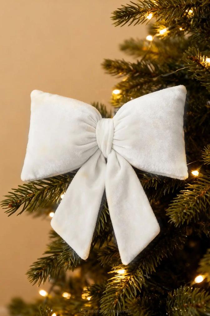 Poduszka dekoracyjna świąteczna 35x20 welurowa biała kokarda