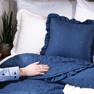 Narzuta dekoracyjna z falbaną WERONA 170x210 niebieska