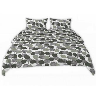 Pościel z kory 160x200 zielone szare listki na białym tle