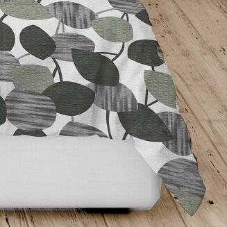 Pościel z kory 160x200 zielone szare listki na białym tle