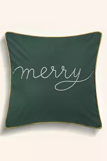 Poszewka dekoracyjna Merry 45x45 welurowa butelkowa ze złotym haftem i lamówką