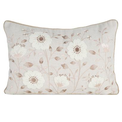 Poszewka dekoracyjna WIOSNA 35x50 Eurofirany beżowa biała w haftowane kwiaty