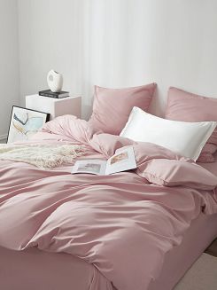 Pościel satyna bawełniana Queen Premium 140x200 pudrowa ze złotą lamówką