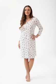 Koszula damska LUNA kod 271 ecru kakaowa prążki botaniczny nadruk