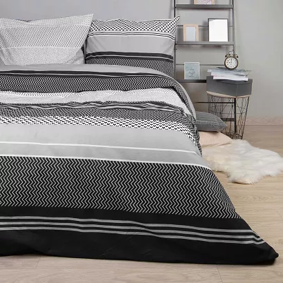 Pościel bawełniana ZIGO GREY 160x200 COTTONLOVE EXCLUSIVE szara czarna pasy