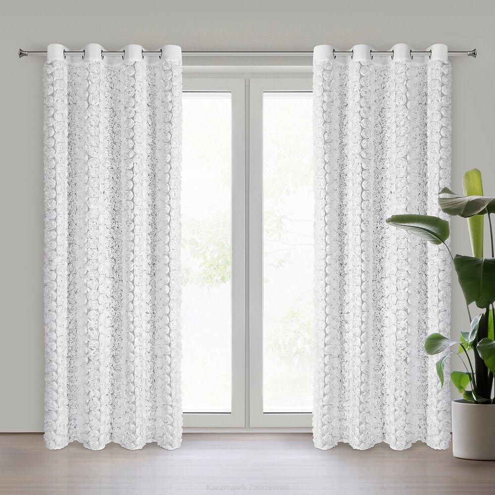 Zasłona gotowa na przelotkach ROSES 140x250 Eva Minge Eurofirany biały