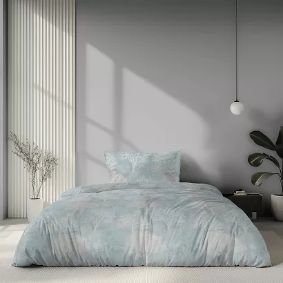 Pościel satynowa Home Satin 140x200 miętowa beżowa we wzorze drzew