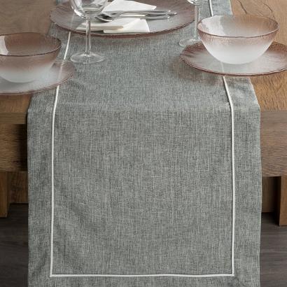 Bieżnik obrus dekoracyjny MEGI 40x140 Eurofirany popielaty zdobiony białą lamówką
