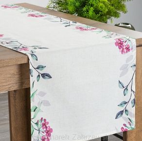 Bieżnik dekoracyjny NATU-7 40x140 Eurofirany biały w botaniczne kwiaty