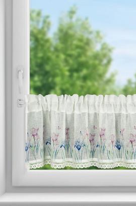 Firana gotowa zazdrostka DOLOREZ 150x30 Eurofirany biała różowa niebieska kwiaty koronka