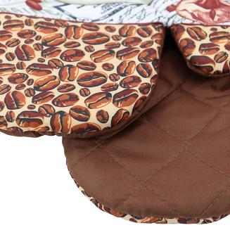 Rękawice kuchenne 18x27 z magnesem 2 szt. brązowe wzór ziarna kawy