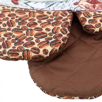 Rękawice kuchenne 18x27 z magnesem 2 szt. brązowe wzór ziarna kawy