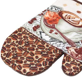 Rękawice kuchenne 18x27 z magnesem 2 szt. brązowe wzór ziarna kawy