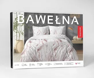 Pościel bawełniana 160x200 Detexpol biała różowe szare polne trawy
