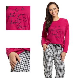 Piżama damska LUNA kod 630 amarantowa / czarna biała krata SIZE PLUS