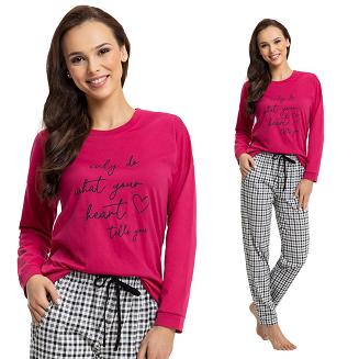 Piżama damska LUNA kod 630 amarantowa / czarna biała krata SIZE PLUS