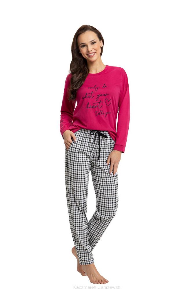 Piżama damska LUNA kod 630 amarantowa / czarna biała krata SIZE PLUS