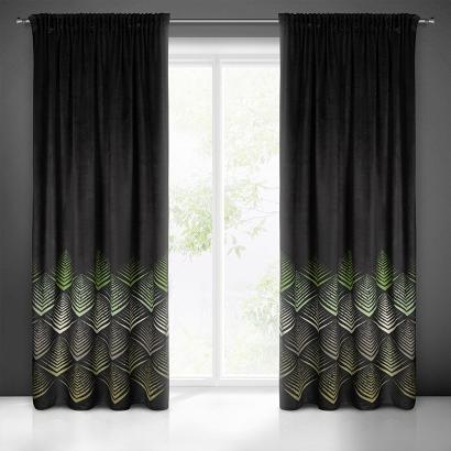 Zasłona gotowa na taśmie ANGELINA 140x270 Eurofirany czarna zielona geometryczny nadruk