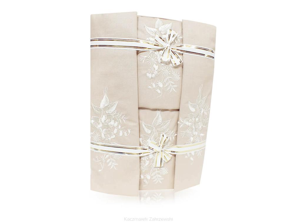 Pościel haftowana z prześcieradłem 200x220 kremowa