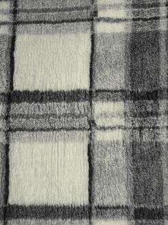 Koc wełniany żakardowy 155x200 krata kremowy szary