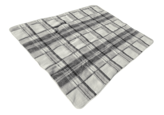 Koc wełniany żakardowy 155x200 krata kremowy szary