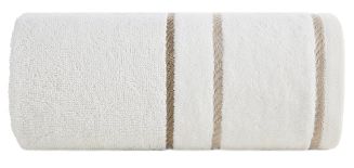 Ręcznik bawełniany z welurową bordiurą w ozdobne paseczki NEL 70x140 Eurofirany kremowy