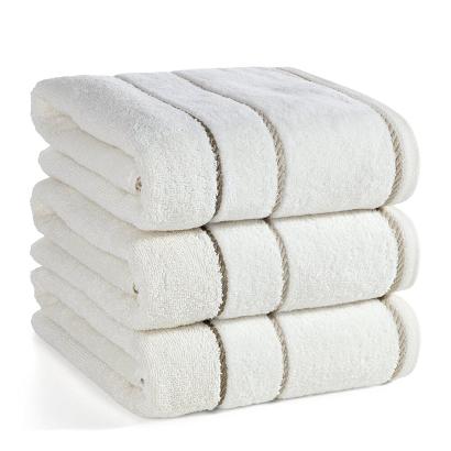 Ręcznik bawełniany z welurową bordiurą w ozdobne paseczki NEL 70x140 Eurofirany kremowy